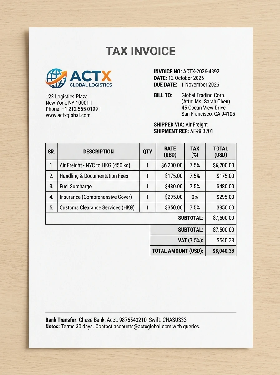 Tax Invoice Document